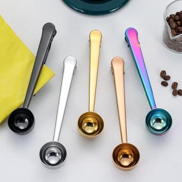 Imagem de Colher de café 2 em 1 de aço inoxidável com clipe de saco, colher de medida para café, chá e proteína em pó