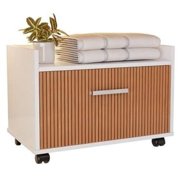 Imagem de Armário Gabinete Com Gaveta e Rodinhas Para Banheiro Compacto(Branco Ripado)