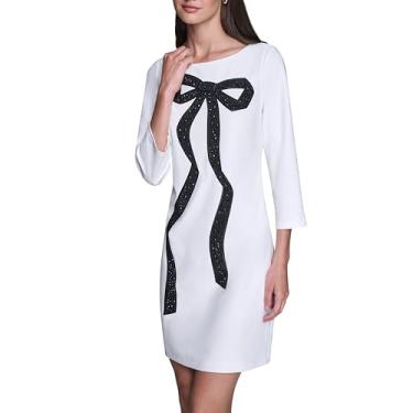 Imagem de Karl Lagerfeld Vestido feminino com manga 3/4 e gola redonda e laço, Branco macio, 40