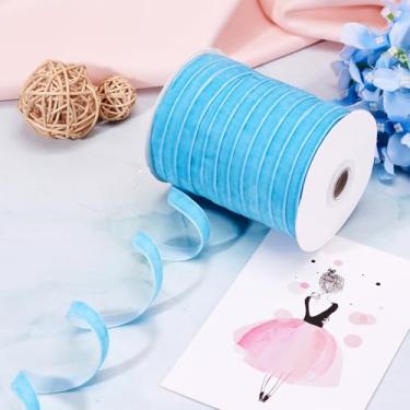 Imagem de Fita de veludo de 50 metros de largura, fita de veludo de face única, fitas de tecido azul celeste para embrulhar presentes, artesanato, guirlanda, decoração de Natal