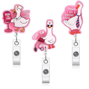 Imagem de Vicenpal 3 peças de porta-crachás retrátil com clipe de cordão de nylon durável presente para enfermeira médica trabalhadora de escritório decoração de cartão de identificação (ganso)
