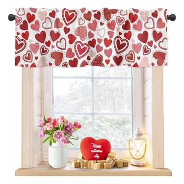 Imagem de Cortinas de Dia dos Namorados para Janelas Rosa Vermelha Amor Valances Romântico Coração Rod Pocket Valance Tratamentos de Dia dos Namorados Cortinas Curtas para Cozinha Sala de Estar Quarto 152 x 45