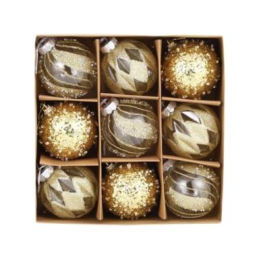 Imagem de Bolas de Natal, 9 peças, 8 cm, bolas de Natal, champanhe, pingente de decoração de árvore de presente para decoração de guirlanda de Natal (dourado)
