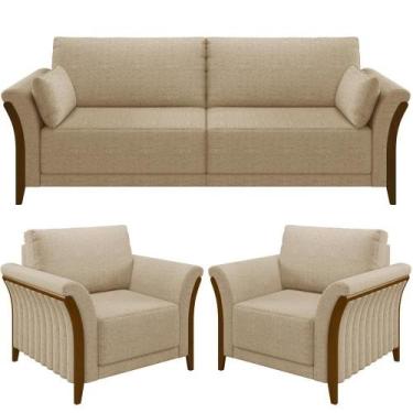 Imagem de Kit Sofá 02 Lugares 162Cm Com 02 Poltronas M03 Bege Escuro - LYAM DECO