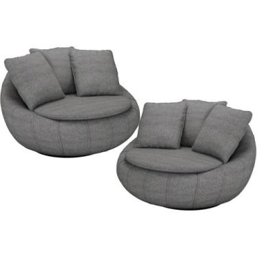 Imagem de Kit 02 Poltronas Giratória Kira M03 Linho Cinza - LYAM DECOR
