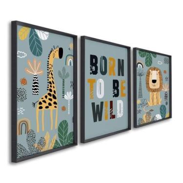 Imagem de Quadro Decorativo Infantil Amigos da Selva 3 Telas 60x90cm para Quarto