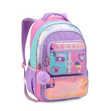 Imagem de Mochila Costas Juvenil Feminina Escolar com Pompom - Denlex