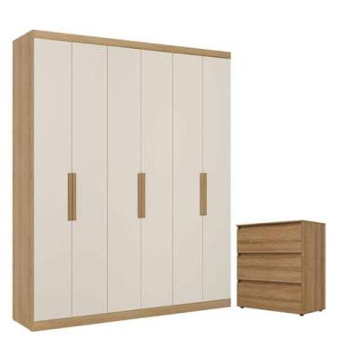 Imagem de Guarda Roupa Casal Milan 6 Portas Capuccino Off White E Cômoda Gavetei