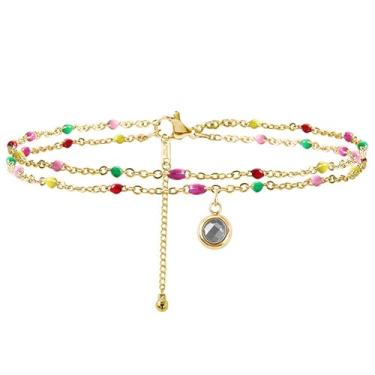 Imagem de Dorriss Tornozeleiras com contas coloridas para mulheres, feitas à mão, boho, contas empilháveis, joia no tornozelo, presente Havaí, verão, praia, impermeável, surfista, estrela-do-mar, ajustável, 6.5