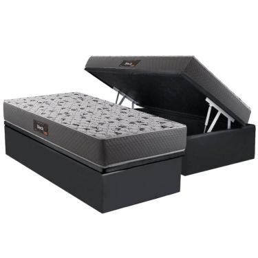 Imagem de Cama Box Baú Solteiro Kit Colchão Espuma Ortopédico Anatômico D28 Suede Cinza Preto Herval