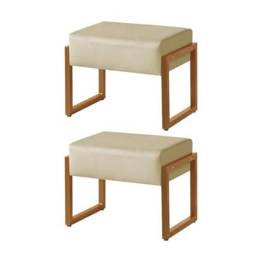 Imagem de Kit 2 Puffs Decorativos Vegas Estofado Base De Ferro Veludo Bege