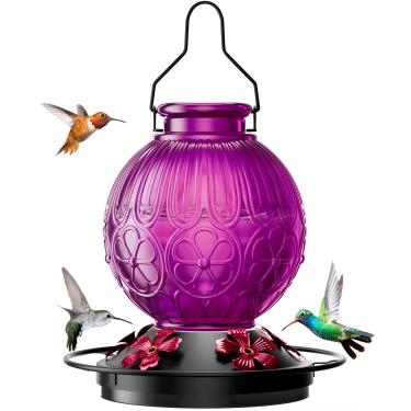 Imagem de Alimentador de beija-flor de 737 g para ambientes externos, alimentador de pássaros de vidro vintage com poleiro, durável e fácil de limpar, alimentador de néctar suspenso para jardim, quintal, deck