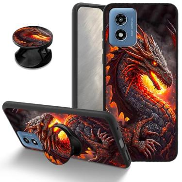 Imagem de Capa Fiery Dragon para Motorola Moto G Play 4G 2024, capa protetora de TPU macio à prova de choque com suporte combinando, capa de telefone fina antiarranhões para Moto G Play 4G 2024 de 6,5 polegadas