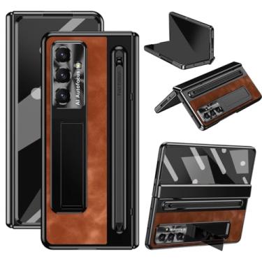 Imagem de LazyGoose Capa para Samsung Galaxy Z Fold 7 com suporte S-Pen e caneta de capacitância, suporte integrado e proteção de tela e dobradiça, corpo inteiro rígido à prova de choque macio - marrom