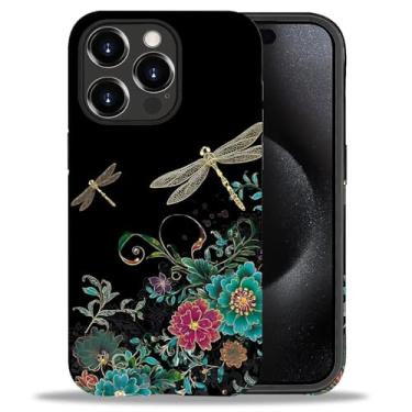 Imagem de FKBRCL4U Capa para iPhone 15 Pro Max, capa protetora híbrida de silicone fosco de 2 camadas para meninas e mulheres para iPhone 15 Pro Max Libélula Flor Planta Padrão Vibrante