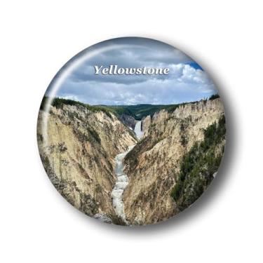 Imagem de Wyoming Grand Canyon of The Yellowstone Adesivo de ímã de geladeira de vidro cristal 3D Ímãs de geladeira Yellowstone City Viagem Colecionável Lembrança Presentes Decoração de geladeira