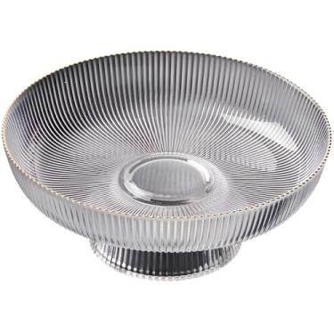 Imagem de Fruteira decorativa de vidro com ouro, design de listras verticais, 26 cm de diâmetro, tigela de cristal moderna requintada para decoração de bancada e armazenamento de frutas