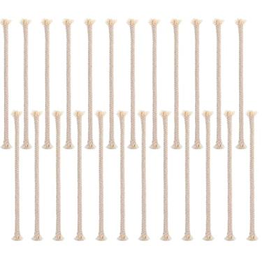 Imagem de Fyntave Lâmpada de óleo longa de algodão de 16,3 cm com 50 peças de pavio redondo de 3 mm pavio de vela trançada para substituição de pavio de algodão bege para lâmpadas de querosene com álcool