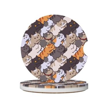 Imagem de Porta-copos de carro fofos de gatos para porta-copos, 2 porta-copos de carro para carro, porta-copos de carro absorvente de cerâmica com entalhe de dedo e base de cortiça, acessórios de interior de