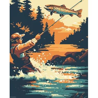 Imagem de XTXGERL Tinta de peixe por número para adultos, kit de pintura a óleo DIY em tela com pincéis e pigmento acrílico, para pintura por números para iniciantes, para decoração de parede de casa (40 x 50