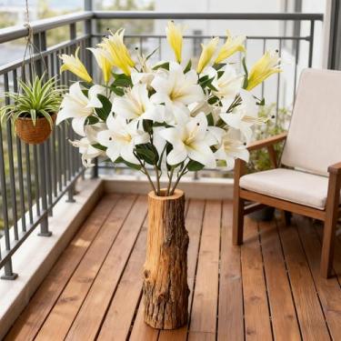 Imagem de 2 peças de flores de lírio artificiais brancas com 10 cabeças, lírios, flores artificiais para chão, vaso de casamento, casa, festa, mesa interna, hotel, escritório, vasos, arranjos florais, festa ao