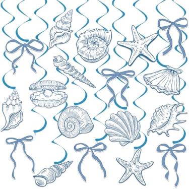 Imagem de Arco azul, estrela-do-mar e concha, redemoinhos pendurados sob o mar, oceano, litoral, náutico, praia, festas, decorações para festas de verão, casamento, despedida de solteira, chá de bebê