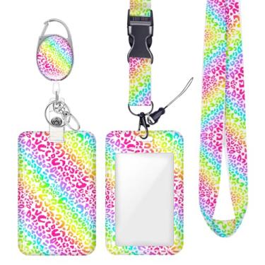 Imagem de Cordão de crachá de identificação com estampa de leopardo colorido moderno para crachás de identificação, protetor vertical de trabalho, clipes de mosquetão retráteis, cordão de chave resistente para