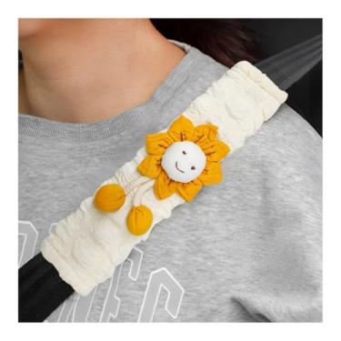 Imagem de MUQIDA 2 peças de capas de cinto de segurança de carro, lindo cinto de segurança de flor protetor de almofada de pescoço, almofada macia para cinto de segurança universal capa de cinto de segurança