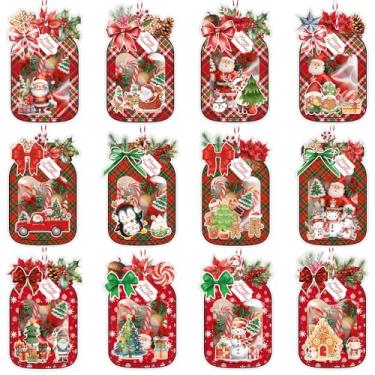 Imagem de Colarr Pacote com 60 cartões de Natal com 60 sacos transparentes e corda DIY sacos de presentes de Natal para armazenar objetos de árvore de Natal, lembrancinhas de festa, presentes de troca de