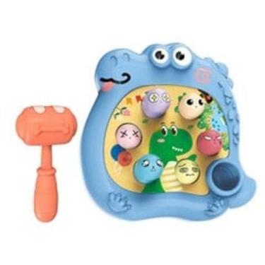 Imagem de Jogo Bate Bichinhos Infantil, Brinquedo Educativo com Martelo, Base Azul ou Rosa em Formato de Dinossauro, Dimensões 19x16x4cm