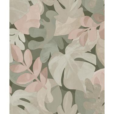Imagem de Papel De Parede Belize Folhagem Verde E Rosa Ph3007 - Grandeco