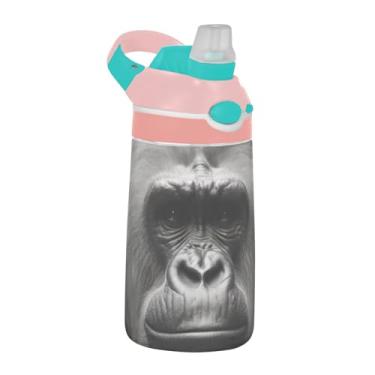 Imagem de ATTX Garrafa de água Gorilla Portraits de 473 ml – Garrafa de água reutilizável Tritan Sports & Travel com canudo e tampa de bico pop-up #397