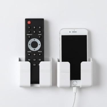 Imagem de Suporte de Parede para Celular e Controle Remoto, Kit com 2 Unidades, Branco, com Fita Adesiva,Organizador para Quarto, Sala e Escritório, Instalação sem Furos
