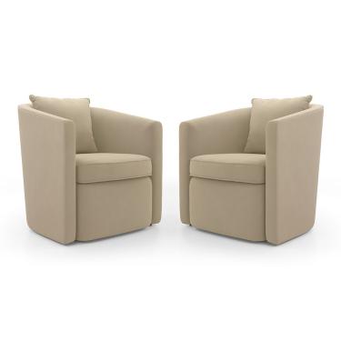 Imagem de Kit 02 Poltronas Decorativas Sala De Estar Aimê Veludo Bege - Desk Design