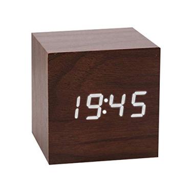 Imagem de Relógio de Despertar LED Madeira Mesa Eletrônico Inteligente com Funções Controle por Voz e Temperatura
