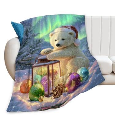 Imagem de Cobertor de urso polar de Natal, inverno, aurora, noite, animais, presentes para meninas, meninos, crianças, amantes de ursos brancos, pelúcia macia e aconchegante de lã para sofá, cama, 127 x 101 cm