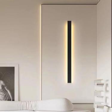 Imagem de GZZBMY LED apliques de parede interior moderno minimalista longa candeeiros de parede metal alumínio escadas iluminação para quarto cabeceira sala de estar escadas (luz quente preta, 80 cm)
