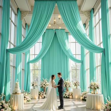 Imagem de Cortina de teto azul-petróleo de 3,5 m × 20 m para festas de casamento, tecido drapeado de poliéster sem rugas, cortina verde menta para festa, barraca, hotel, banquete, salão, decoração de teto, 2