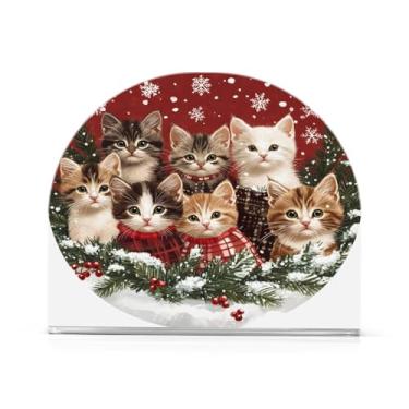 Imagem de xigua Adoráveis gatinhos em trajes de Natal porta-guardanapos para mesas, elegantes suportes de guardanapo de papel de placa acrílica, dispensador de papel de seda independente moderno para jantar