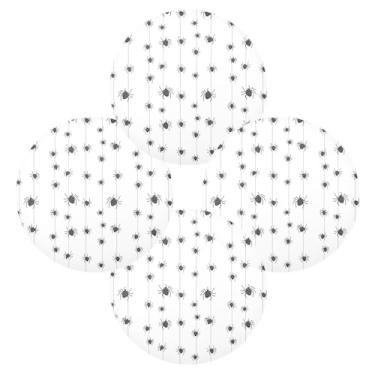 Imagem de Wassud Jogo americano conjunto de 4 tapetes de mesa redondos aranhas pretas para cozinha e jantar tapetes laváveis resistentes ao calor decoração de mesa 39 cm