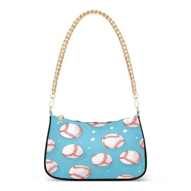 Imagem de CEBUGI Bolsa tiracolo feminina bolsa de ombro com fundo de bolas de beisebol elegante bolsa clutch com alça de corrente