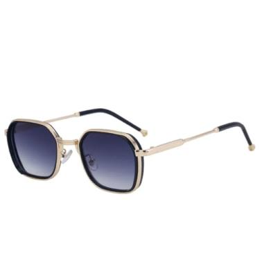 Imagem de JRLLFD Óculos de sol de metal feminino luxuoso, armação pequena, punk, masculino, para dirigir ao ar livre, UV400 (cinza, gradiente dourado)