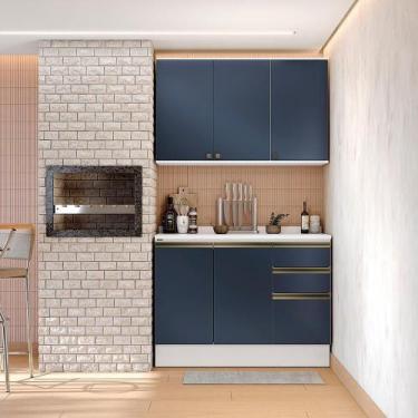 Imagem de Armário De Cozinha Compacta 100% Mdf 120cm Branco/azul Profundo Celest