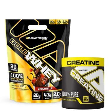 Imagem de Kit Gold Whey Adaptogen Concentrado 100% Refil 900g + Creatina Adaptog