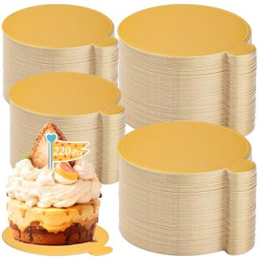 Imagem de Jollidecor 220 peças mini tábuas de bolo douradas 8,9 cm e 8 cm base de bolo redonda mini bandeja de pudim pratos de papel descartáveis para cupcake, sobremesa, bolo de mousse, pudim, cheesecake