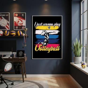 Imagem de Quadro Decorativo Só Quero Jogar Vôlei-70X50Cm Mold Preta - Quadros On