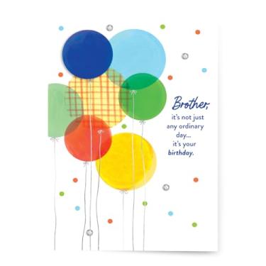 Imagem de Designer Greetings Cartão de aniversário para irmão – Design de balão festivo com detalhes de pedras preciosas, detalhes de ponta e folha – Cartão de felicitações sincero com envelope amarelo