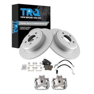 Imagem de TRQ Kit de freio traseiro e rotor de cerâmica premium G-Coated Compatível com Chrysler 300 2010-2015 Dodge Challenger 2006-2016 Charger 2005-2008 Magnum 2005-2008
