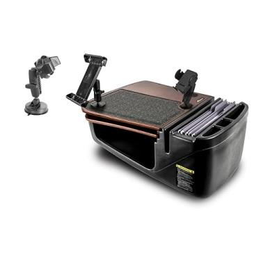 Imagem de AutoExec Mesa de carro GripMaster para sua estação de trabalho de veículo e escritório móvel, mogno, com suporte para telefone, suporte para tablet e sucção para telefone