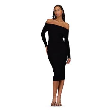 Imagem de Forever 21 Vestido midi feminino com ombros de fora, Preto, P